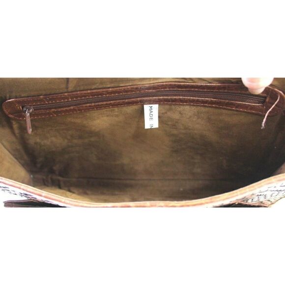 BRIO! BROWN CROCO BRAIDED GENUINE LEATHER ENVELOPE CLUTCH SHOULDER BAG HANDBAG - Picture 12 of 12